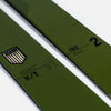 Close-up of Faction Agent 2, green touring ski.
