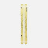 Topsheet of Faction Agent 4, yellow freeride ski on a grey background.