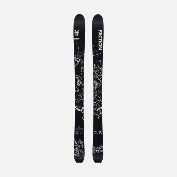 Topsheet of Faction La Machine Grom Pow, black limited edition ski on a grey background.