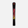 Bases of Faction Le Mono, purple and red freeride ski on a grey background.