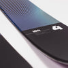 Close-up of Faction Studio 4, purple and blue freeride ski.