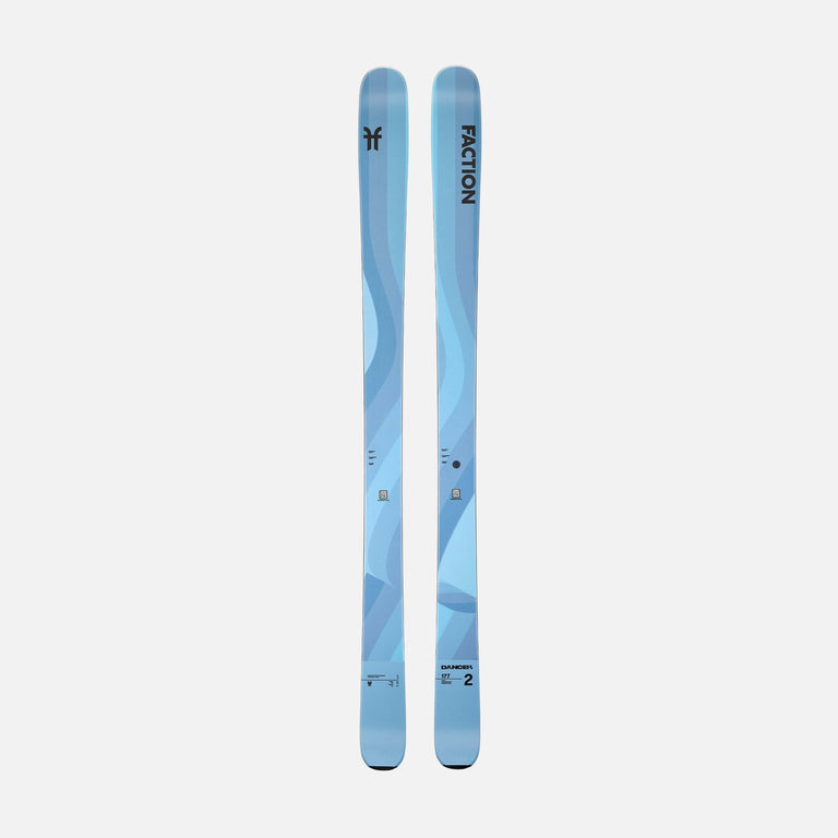 Topsheet of blue Faction Dancer 2 all-mountain ski  