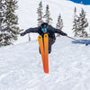 Freeride Skier jumping on orange Dancer 3 Freeride and all-mountain skis