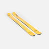 Close-up of yellow Faction Dancer 4 Freeride and Powder skis